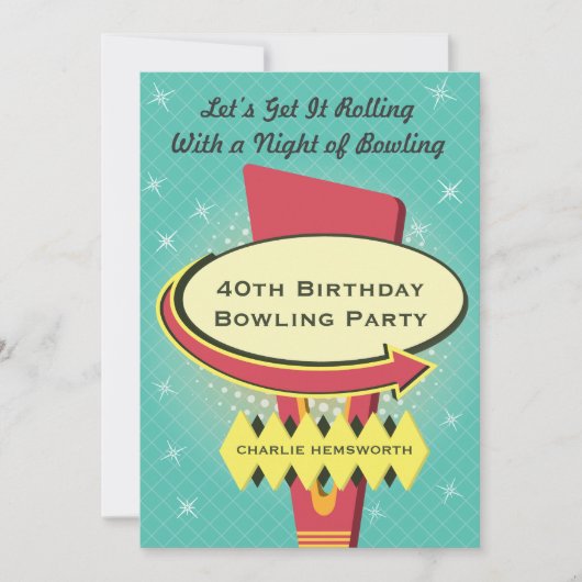 Retro Bowling Party Einladung (Vorderseite)
