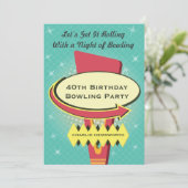 Retro Bowling Party Einladung (Stehend Vorderseite)