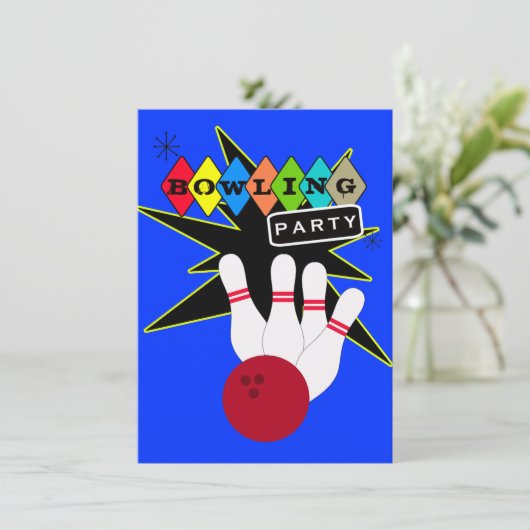 Retro Bowling Party Einladung (Stehend Vorderseite)