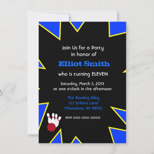 Retro Bowling Party Einladung (Rückseite)