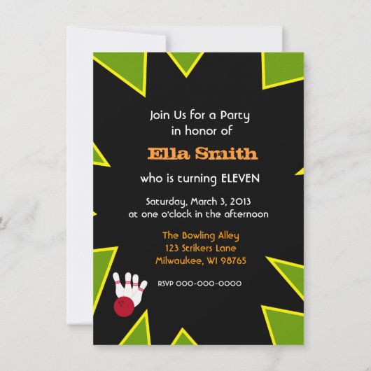 Retro Bowling Party Einladung (Rückseite)
