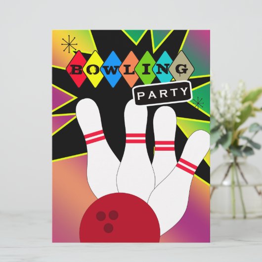 Retro Bowling Party Einladung (Stehend Vorderseite)