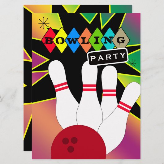 Retro Bowling Party Einladung (Vorne/Hinten)