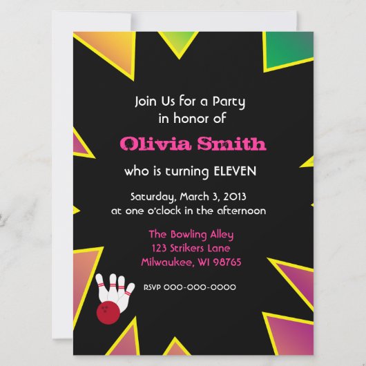 Retro Bowling Party Einladung (Rückseite)