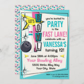 Retro Bowling Party Einladung - Rosa (Vorne/Hinten)