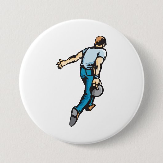 Retro-Bowling-Player wirbeln Ball Button (Vorderseite)