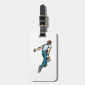 Retro-Bowling-Player wirbeln Ball Gepäckanhänger (Vorderseite vertikal)