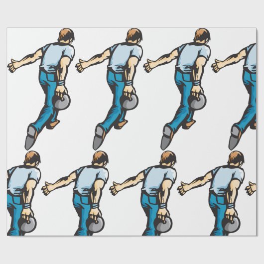 Retro-Bowling-Player wirbeln Ball Geschenkpapier (Flach)