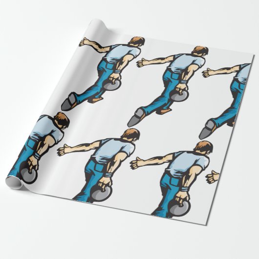 Retro-Bowling-Player wirbeln Ball Geschenkpapier (Ungerollt)