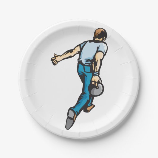 Retro-Bowling-Player wirbeln Ball Pappteller (Vorderseite)