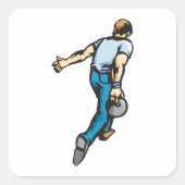 Retro-Bowling-Player wirbeln Ball Quadratischer Aufkleber (Vorderseite)
