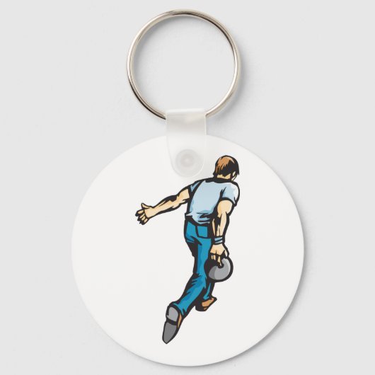 Retro-Bowling-Player wirbeln Ball Schlüsselanhänger (Vorderseite)