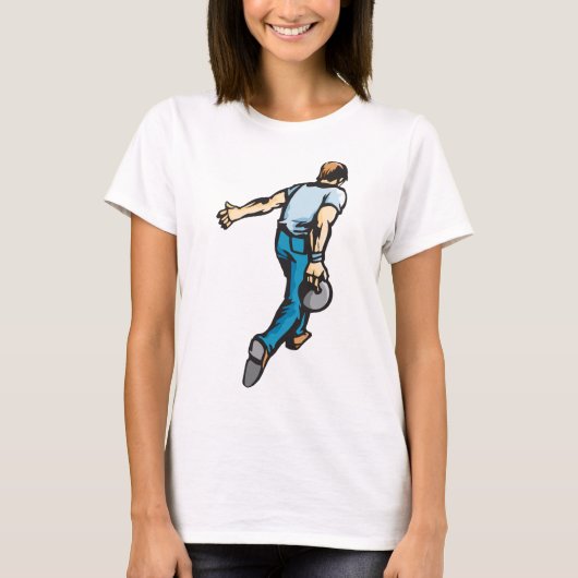 Retro-Bowling-Player wirbeln Ball T-Shirt (Vorderseite)