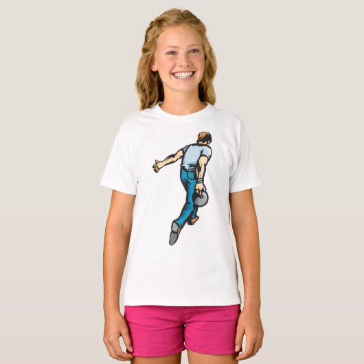 Retro-Bowling-Player wirbeln Ball T-Shirt (Vorne ganz)