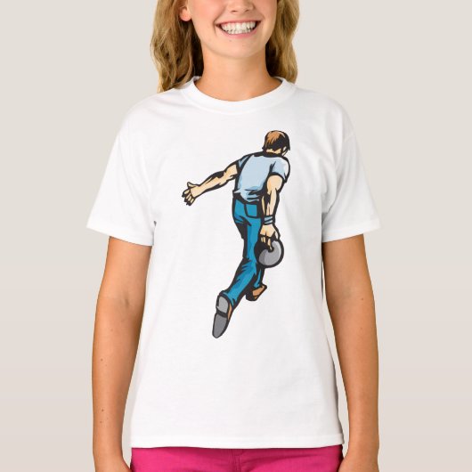 Retro-Bowling-Player wirbeln Ball T-Shirt (Vorderseite)