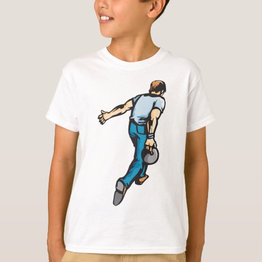 Retro-Bowling-Player wirbeln Ball T-Shirt (Vorderseite)