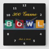 Retro Bowling Quadratische Wanduhr (Vorderseite)
