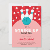 Retro Bowling Red Kindergeburtstag Party Einladung (Vorderseite)