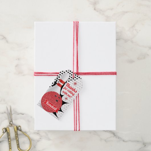 Retro Bowling Retro Glitzer Party Tenpin Geschenkanhänger (Mit Garn)