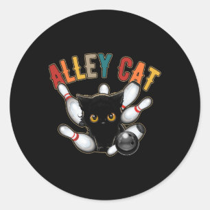 Retro-Bowling-Shirt Vintage-Bowler-Alley-Katze Vin Runder Aufkleber