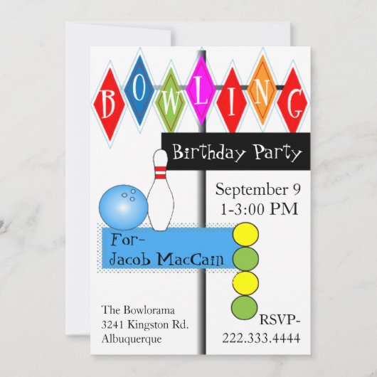 Retro Bowling Sign Geburtstag Einladung (Vorderseite)