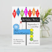 Retro Bowling Sign Geburtstag Einladung (Stehend Vorderseite)