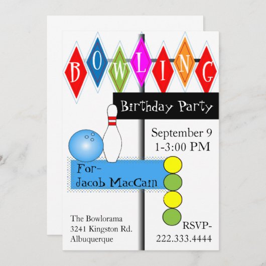 Retro Bowling Sign Geburtstag Einladung (Vorne/Hinten)