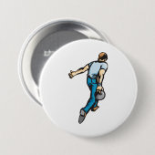 Retro-Bowling-Spieler wirft Ball Button (Vorne & Hinten)