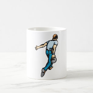 Retro-Bowling-Spieler wirft Ball Kaffeetasse