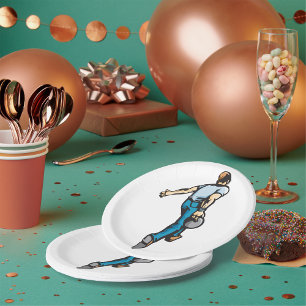 Retro-Bowling-Spieler wirft Ball Pappteller
