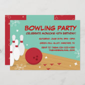 Retro Bowlings-Geburtstags-Party Einladungen (Vorne/Hinten)