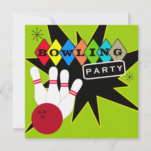Retro Bowlings-Party Einladung (Vorderseite)