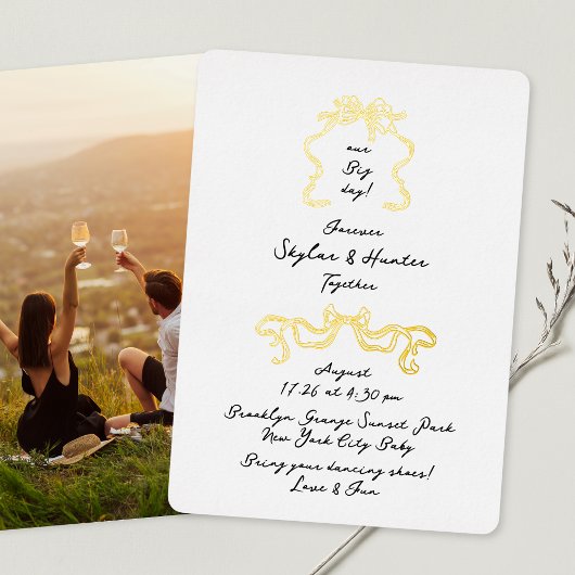 Retro Bows Doodle handgeschriebene Schwarz & Weiß Folieneinladung