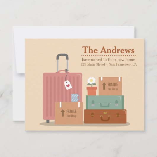 Retro-Boxen und Koffer Neue Zuhause-Ankündigungen Ankündigung (Vorderseite)