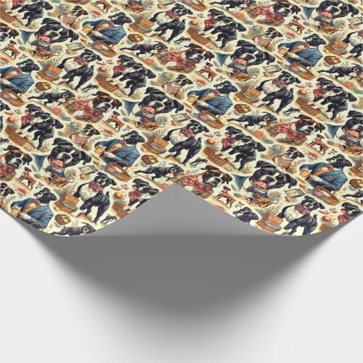 Retro Boxer Dog Illustration Geschenkpapier (Ecke)