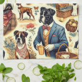 Retro Boxer Dog Illustration Geschirrtuch (Gefaltet)