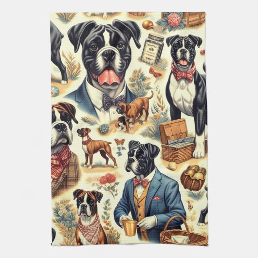 Retro Boxer Dog Illustration Geschirrtuch (Vertikal)