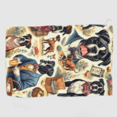 Retro Boxer Dog Illustration Golfhandtuch (Horizontal)