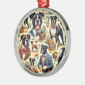 Retro Boxer Dog Illustration Ornament Aus Metall (Links)