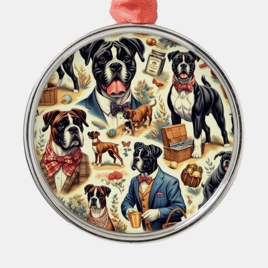Retro Boxer Dog Illustration Ornament Aus Metall (Vorne)
