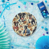 Retro Boxer Dog Illustration Pappteller (Party)