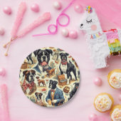 Retro Boxer Dog Illustration Pappteller (Party)
