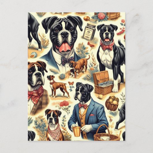 Retro Boxer Dog Illustration Postkarte (Vorderseite)