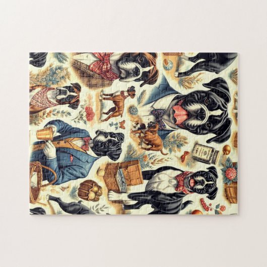 Retro Boxer Dog Illustration Puzzle (Horizontal)