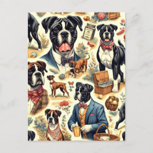 Retro-Boxer-Hund-Illustration Postkarte