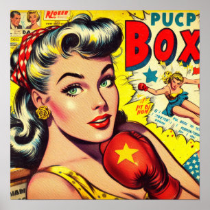 Retro Boxing Girl-Comicen Poster