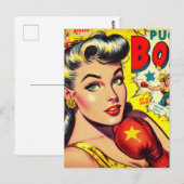 Retro Boxing Girl-Comicen Postkarte (Vorne/Hinten)