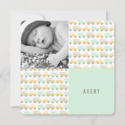 Retro Boys Toys Baby Boy Foto Geburtsankündigung Ankündigung (Vorderseite)