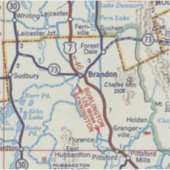 Retro Brandon Vermont Karte Aufkleber (Vorderseite)