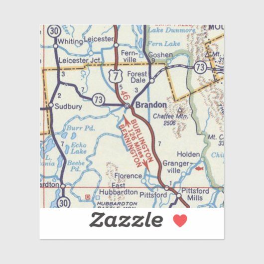 Retro Brandon Vermont Karte Aufkleber (Blatt)